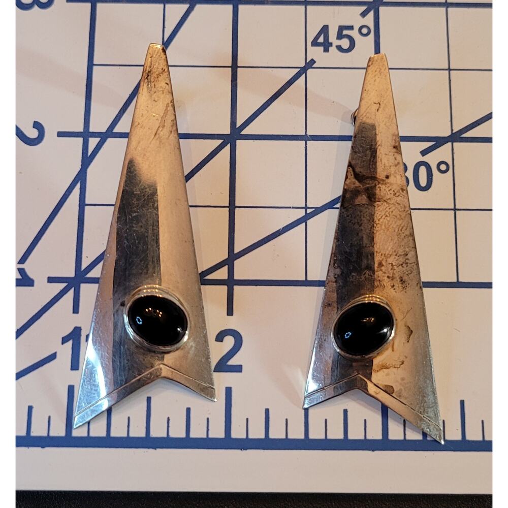 Sterling And Onyx Triangular Dangle Drop Earrings… - image 3